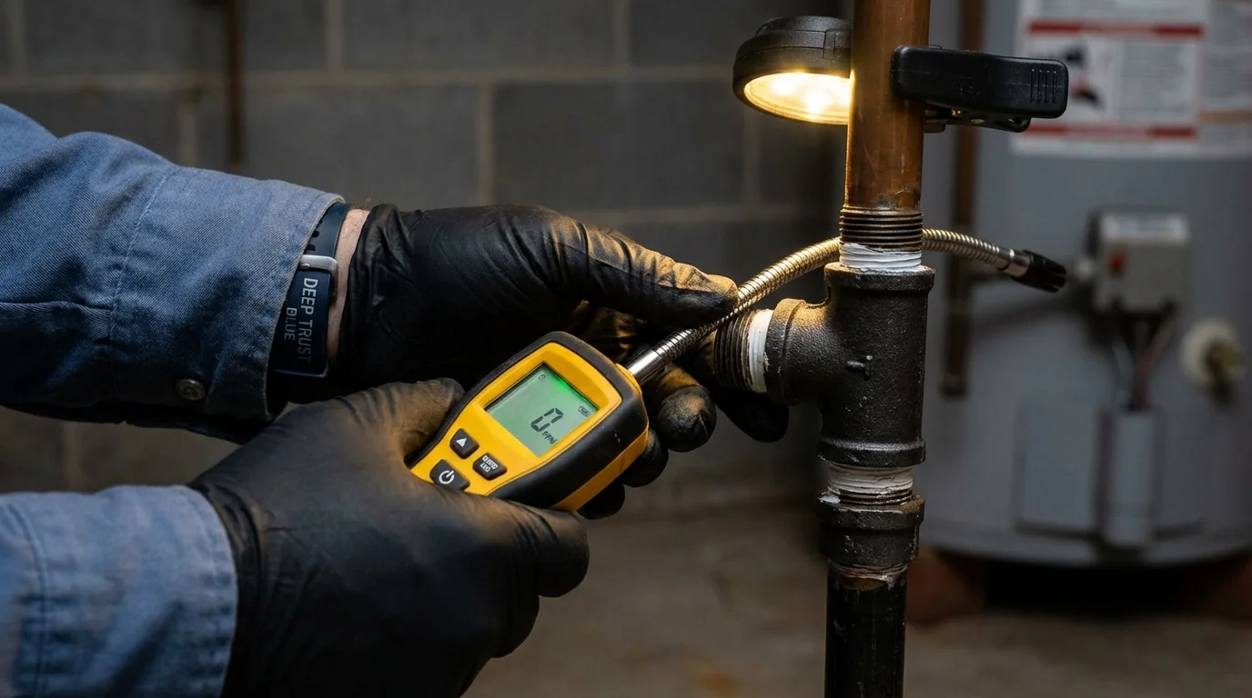 Gas leak detection with electronic sniffer by Johns Plumbing LLC in Berne